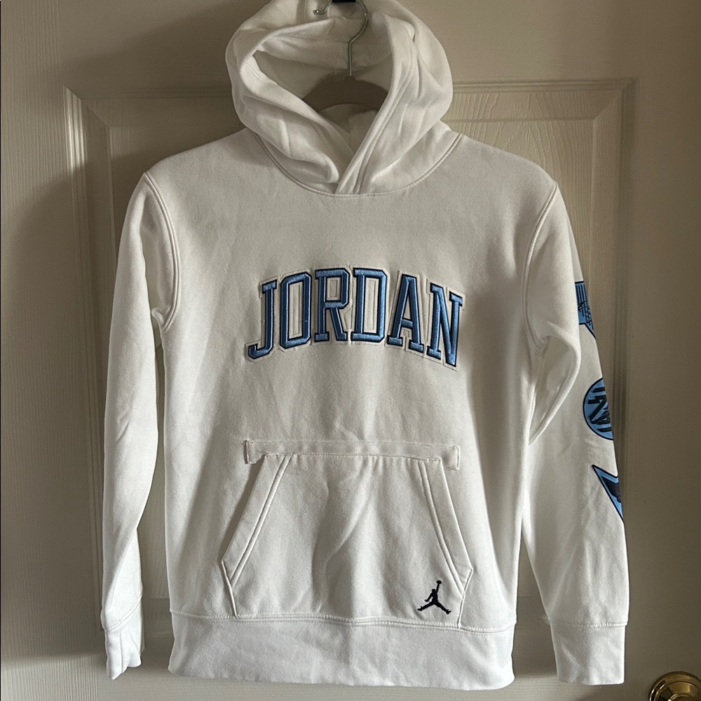 Nike Jordan White Blue “See Me Shine”‎ Fleece Pullover Hoodie Sweatshirt 10-12 M - Picture 11 of 14